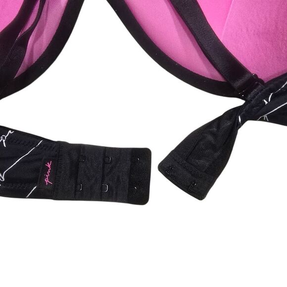 Black Bra with White Script by PINK Victoria's Secret - Picture 3 of 6